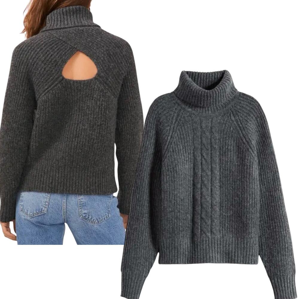 1.State Back Cutout Turtleneck Sweater - Heather Grey